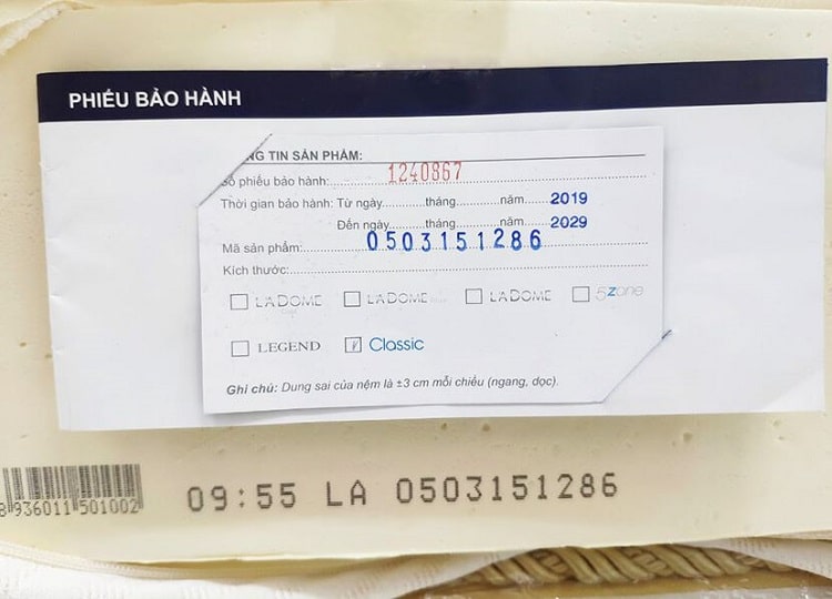 Đệm cao su Liên Á được bảo hành lên tới 10 năm Đệm cao su Liên Á